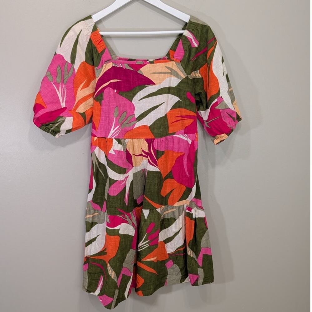 Mlle Gabrielle Dress Linen Bold Floral Tropical Coastal Resort Garden - Size S